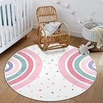 STARUIA Pink Round Rug for Nursery,