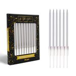 by Tugba Aydan - 24 Count Long Thin Silver Birthday Candles, Metallic Cake Candle for Birthday, Party Candles