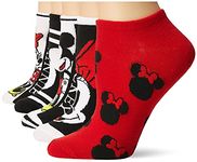 Disney Women's Mickey Mouse 5 Pack No Show Socks, Black Red Multi, 9-11