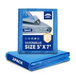 RAINDEWAY Tarps 5x7(2 pack) Feet, 5.5 Mil - Multipurpose Waterproof Poly Tarp Cover with Metal Grommets and Reinforced Edges, Silver/Blue