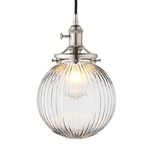 Yosoan Vintage Edison Switch Pendant Light Fiting with Ribbed Globe Glass Shade, Industrial Pendant Light Fitting Chandelier for Kitchen Dining Room Bedroom Restaurant (Brushed)