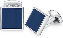 HONEY BEAR Blue Enamel Cufflinks For Mens - Square Stainless Steel Brushed Silver, for Business Wedding Gift (Navy Blue)