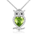 WINNICACA Owl Necklace S925 Sterling Silver Green August Birthstone Owl Pendants Cute Animals Jewellery Gifts for Women Girls Owl Lover