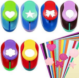 Jucoan 6 Pack Craft Hole Paper Punches Set with 20 Sheet Cardstock, 1 Inch Flower, Star, Heart, Butterfly, Balloon, Circle Shape Paper Punchers for Kid DIY Scrapbooking, School Projects, Easter Gift