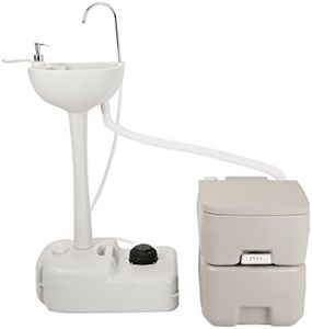 Outvita Portable Sink and Toilet Combo, 5 Gallon Hand Washing Station & 5.3 Gallon Flushing Toilet, Detachable Wastewater Recycled Perfect for Outdoor Camping RV Travel Boat