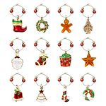 12 pcs Wine Glass Charms, CNYMANY Zinc Alloy Christmas Themed Goblet Drink Markers Tags with Buckle Design for Christmas Wine Cocktail Champagne Tasting Party Favors Supplies Gifts