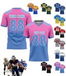 Custom Football Jersey Personalized Football Shirt Team Name Number Customizable Jerseys Football Practice Jersey For Youth Men Women Gift(Pink-Blue)