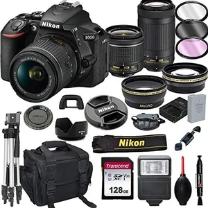 Nikon D5600 DSLR Camera with 18-55mm VR and 70-300mm Lenses + 128GB Card, Tripod, Flash, and More (20pc Bundle)