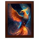 Golden Phoenix Bird Digital ReprintTrendy Fancy Room Home Office Wall Decoration With Brown Frame (10Inches X 13.5Inches)