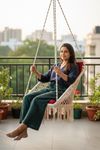 Patiofy Made in India Premium Square Shape Hanging Swing Chair Swing with Cushion and Accessories for Indoor and Outdoor/Swing for Adults for Home/ 150 Kg Capacity (White)