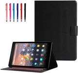 DTangLsm Compatible for Older Amazon Fire HD 10 Tablet Case (9th/7th/5th Generation, 2019/2017/2015 Release) Premium Leather Kindle Fire 10 Case Folding Smart Cover Stand with Auto Wake/Sleep, Black