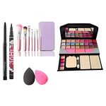 Contry coloudMulticolour makeupkit Kit with 7 Pcs Pink makeupkit Brushes, 36H Eyeliner, Kajal Pencil and 2 Multicolor makeupkit Sponges - (Pack of 12)