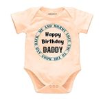 KNITROOT Family Special Newborn Baby Peach Color Half Sleeve Unisex Romper, Onesies, Sleepsuit, Body Suit, Envelope Neck, Happy Birthday Daddy, 0-3 Months, Infant Cloths for Boys & Girls