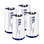 EBL 4 Pack CR123A Batteries, 3V Lithium Batteries, 1600mAh High Capacity, 123A 123 Non-Rechargeable