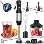 LINKChef 7 in 1 Immersion Blender Handheld, 800W Hand Blender with 2 Titanium Steel Blades, 20 Speed and Turbo Mode, Scratch Resistant Stick Blender with Whisk, Milk Frother, Food Processor, Beaker