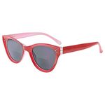 Eyekepper Bifocal Sunglasses for Women Reading under the Sun Stylish Bifocal Readers Tinted Lens Oversize Cat-eye Style - Red/Grey lens +3.00