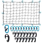 VEHIRIE Cargo Net 3'x4' with 12 Blue Metal Hooks for SUV Truck Bed etc