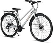 AVASTA Neptune Road Hybrid Bike 700C Lightweight Aluminum Alloy Frame with 24 Speed City Commute Lady Bicycle with Rear Cargo Rack for Women Female, Dual Disc Brakes, 15-inch Frame, Silver