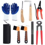 WILLBOND 9 Pcs 8 Inch Goat Hoof Trimmer Kits Farrier Tool Rasp Hoof File Goat Pig Equine Metal Shears Farriers Hoof Nipper Cutter Handle Knife Gloves Horseshoe Brush Goat Supplies