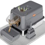 Citylife XL Stainless Steel Cat Litter Tray with Lid, Extra Large Enclosed Metal Litter Box with Litter Scoop&Double Layer Litter Mat, Non-Sticky, Non-Odor, Easy Cleaning, for Big Cats