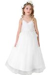 Bow Dream Flower Girl's Dress Tulle Lace Long White 6