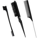 Sularpek 3 Pcs Slick Brush Set, Plastic Bristle Hair Brush Teasing Comb Edge Hair Brush Teasing Brush Set, Rat Tail Comb Double Sided Edge Brush, for Teasing Hair Slicking Brushing Combing Styling