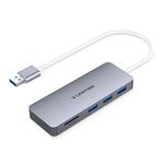 LENTION 3-Port USB 3.0 Type A Hub with SD/Micro SD Card Reader for SDXC/SDHC/SD/UHS-I Cards, Multiport Adapter Compatible with MacBook Air/Pro (Previous Generation), Surface Pro (H15, Space Gray)