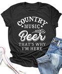 Country Music and Beer Funny Drinking Shirt for Women Summer Vacation T Shirts Vintage Country Shirts Tops, Black, Medium