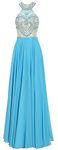 Meier Women's Long White Beaded Halter Racer Back Prom Dress - Blue -