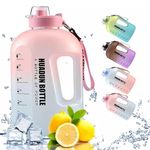 LEVGRY 1 Gallon Water Jug with Handle Strap, Leak-proof BPA Free Reusable Time Marker Reminder Large Capacity Wide Mouth Gallon Water Bottle for Outdoor Sports Fitness Gym Hiking (PINK)