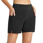 BALEAF Women's Swim Shorts High Waisted Quick Dry UPF50+ Summer Board Swimming Shorts Boyleg with Liner Black XXL