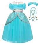 Axaxa Princess Jasmine Costume for Girls Princess Jasmine Dress with Accessories Birthday Halloween Party