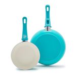 GreenLife Soft Grip Healthy Ceramic Nonstick 7" and 10" Frying Pan Set, PFAS & PFOA-Free, Dishwasher Safe, Egg Omelet Skillet, Cookware for Easy Cooking, Non-Stick Kitchen Essentials, Caribbean Blue