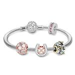 GNOCE Charm Bracelet for Women 925 Sterling Silver Snake Chain Bracelet with Flower Clusters Colorful Charm Bead Basic Charm Bangle with Clasp (21)