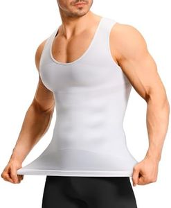 TAILONG White Compression Shirt Men - Slimming Body Shaper Vest Sleeveless Workout Tank Top Tummy Control Shapewear