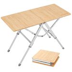 KingCamp Bamboo Camping Table Portable Folding Picnic Camping Table Lightweight and Portable with Adjustable Height Aluminum Legs for Outdoor Or Indoor