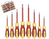 Insulated Screwdriver Set with Case, HOUSERAN 8-Piece Heavy Duty Phillips and Slotted Screwdriver Set, 1000 Volt, Magnetic Tips Screw Driver, Screwdrivers, Ideal for Electricians and Terminating Jobs