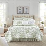 Laura Ashley Home Reversible Cotton Bedding with Matching Shams, Lightweight Home Decor for All Seasons, Green/White, King