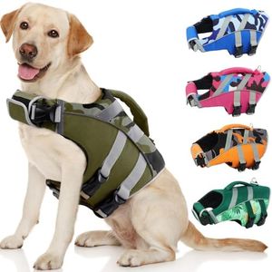 Kuoser Dog Life Jacket with Reflective Stripes, Adjustable High Visibility Dog Life Vest Ripstop Dog Lifesaver Pet Life Preserver with High Flotation Swimsuit for Small Medium and Large Dogs