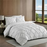 Epinch Pinch Pleated Duvet Cover Set 800 TC 100% Egyptian Cotton Luxurious Soft Home & Hotel 3-Piece 1-Pinch Duvet Cover 2-Pinch Pillowcase Zip & 8-Tie Close (White, Double_90 X 100 Inch)