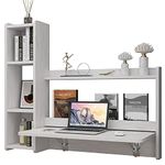 Pmnianhua Floating Desk,41'' Wall Mounted Laptop Computer Desk, Folding Wall Table Desk Workstation with Storage Shelves for Wall Bedroom Small Space (Greyish-White -Left)