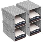 HomeStrap Printed Stackable Shirt Organizer with Cover Lid- Grey Pack of 4(Shark Tank Product) (Non-woven, Rectangular)