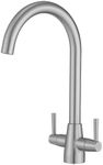 Heable Kitchen Mixer Tap Dual Lever Swivel Spout Brushed Nickel Sink Taps with UK Standard Fittings