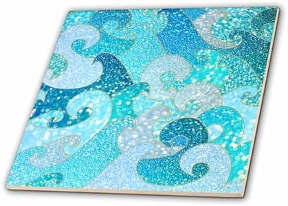 3dRose ct_266850_2 Trendy Mermaid Waves Sparkle Blue Ocean Faux Glitter Pattern Ceramic Tiles, 6"