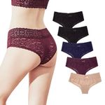 LUNA & SUN Women Underwear Soft Stretch Sexy Comfy Lace Cheeky Hipster Bikini Panties - - XL