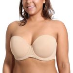 Delimira Women's Strapless Bra Push Up for Bigger Bust Multiway Underwire Smooth Bandeau Bra Beige 42D