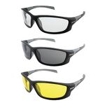 Global Vision Eyewear 3 Pair Hercules 5 Safety Glasses Matte Black Frame with Clear Smoke and Yellow Lenses