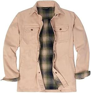 Shirt Jacket Men Flannel Lined Cotton Lightweight Jacket Ripstop Canvas Twill Fall Work Trucker Jackets Light Khaki L
