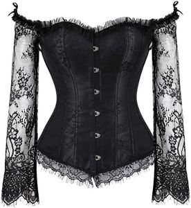 SZIVYSHI F魩nin Overbust Top Bustier Dentelle Corset et Bustier Corset DeguisementNoir -S(Tour de taillet:62cm)