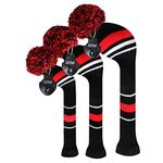 Scott Edward Knitted Golf Club Head Covers for Woods 3Pcs Set Golf Driver (460CC) Fairways and Hybrid/UT with Rotating Number Tags(Red Warning)